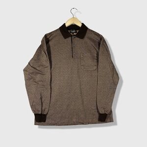 Dunhill Long Sleeve Polo Shirt Mens M Brown Geometric Mercerized Cotton Italy